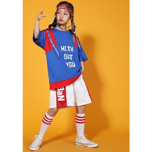 Girls Hip-Hop Dance Performance Clothes Summer Loose Short-Sleeved Shorts Sports Suit New Jazz Street Dance Wear Outfits DQS7115