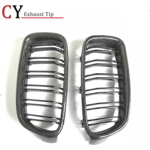 1 Pair Dual Slats For BMW 3 Series Carbon Fiber Front Grille F30 2013+ Gloss Black Finish