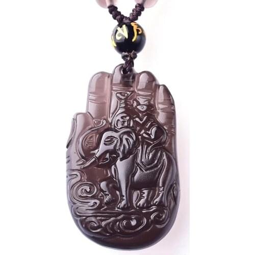 Wholesale Black Natural Obsidian Stone Pendants Carved Elephant Hand Animal Lucky Amulet Pendants Necklace For Women Men Jewelry