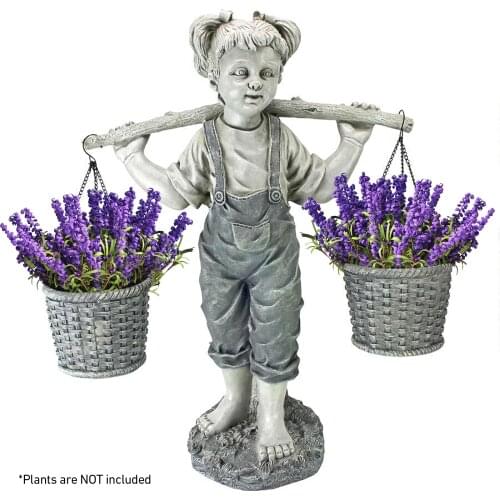 Garden Statues Resin Decor Little Girl Flowers For Sculptures Figurines For Interior Tabletop Ornament Garden Decoration Outdoor