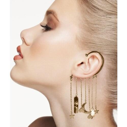 Bohemian Colour Angel Tears Ear Hook Clip On Earrings Without Piercing For Women Accessories Long Tassels Cuff Earring Jewelry