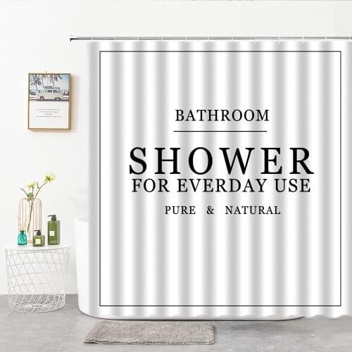 Letter Printing Black White Shower Curtains Pure Natural Art Design Bathroom Curtain Simple Nordic Home Decor Waterproof Screen