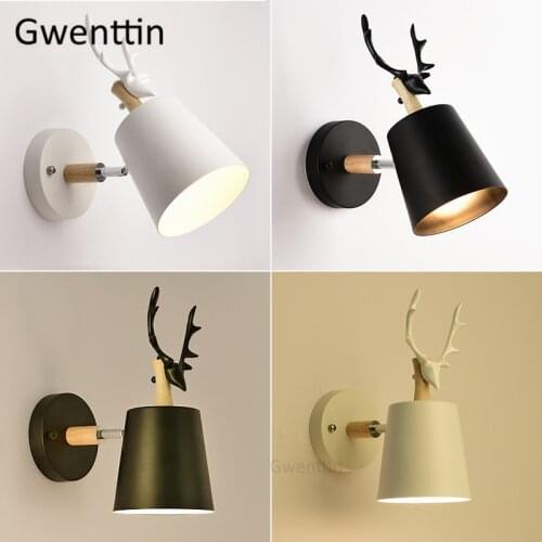 Nordic Modern Antlers Wall Lamp Led Deer Iron Wood Wall Sconce Mirror Light Fixtures Loft Decor Bedroom Bedside Industrial Lamp