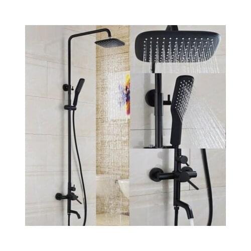 Bathroom Black Oil Paint Solid Brass Bathtub Shower Set Wall Mounted 8" Rainfall Shower Mixer Tap Faucet 3-functions Mixer Valve