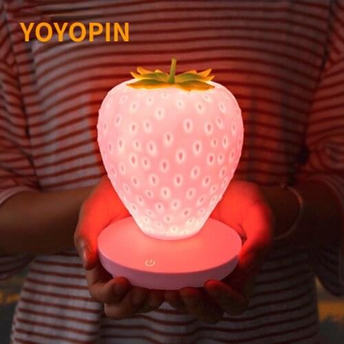 LED Strawberry Night Light Touch USB Table Lamp Bedroom Bedside Light for Kids Desktop LED Light Atmosphere Home Decoration