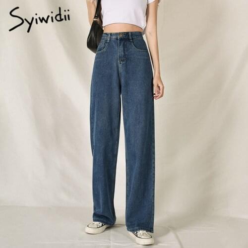 Syiwidii High Waisted Jeans Women Wide Leg Pants Clothes Full Length COTTON Casual Baggy Mom Denim Fall 2021 Vintage Streetwear