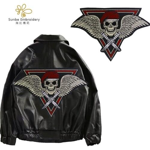 Punk Skull Knife Embroidery Patches Iron on Clothes Biker Motorcycle Applique Badge Sticker