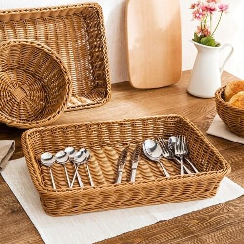 Woven Food Storage Tray Fruit Bread Basket For Home Kitchen Handmade Woven Food Organizer Plate Sundries Storage Baskets