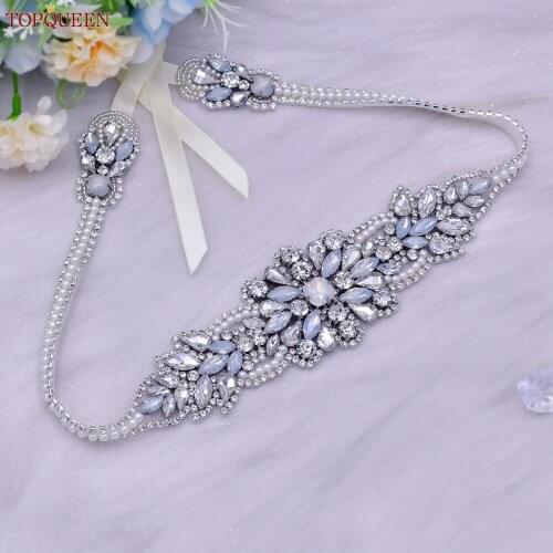 TOPQUEEN S25 Handmade Beads Bridal Belt Wedding Accessories Bridesmaid Belt Crystals Pearls Sparkly Fashion
