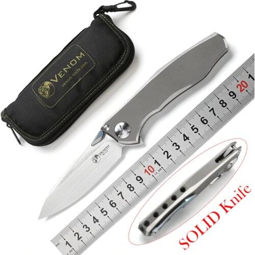 VENOM Wing S35VN SOLID Titanium Flipper folding Kevin John knife ceramic ball bearing camping hunting pocket knife EDC tools