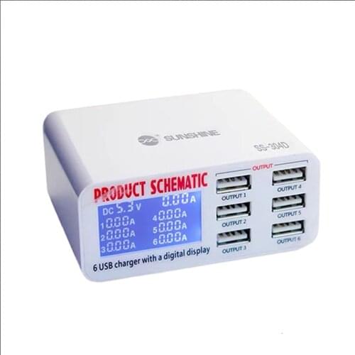 Universal 6 Ports USB Quick Charger SS-304D 5V 6A Digital Display Fast Charger for iPhone iPad Electronic Product