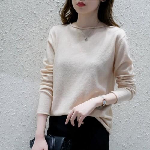 Wool round neck curled sweater womens thin solid color slim round neck pullover bottoming shirt 2021 spring and autumn new