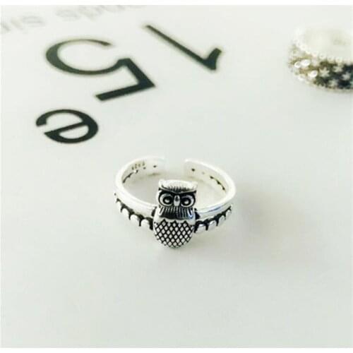 Korean Fashion Creative Vintage Owl Open Rings for Women Female Cute Animal Anillos Mujer 925 Sterling Silver Accessories SR304