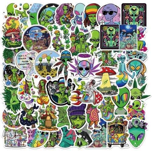 10/30/50PCS Psychedelic Alien Weed Cartoon Stickers Graffiti Skateboard Fridge Laptop DIY Waterproof Decals Sticker for Kid Gift