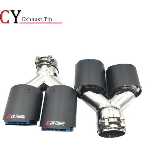 2PCS L+R Multi-size Car Carbon Matt Muffler Tip Y shape Double exit Universal Blue Stainless Exhaust Pipe Mufflers