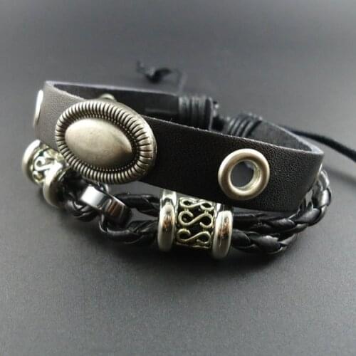 2014 New trendy Fashion Vintage Shield charm Wrap Cuff Genuine Leather Men Bracelets & Bangles Jewelry for Women Wholesale