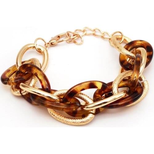 2021 Fashion Vintage Leopard Metal Resin Acrylic Chain Bracelets for Women Punk Chunky Bracelet Bangle Female Jewelry