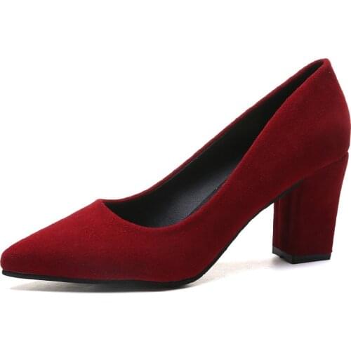 5cm Women High Heels Flock Suede Square Heel Women Pumps Shoes Pointed Toe Mid Heels Dress Work Pumps Comfortable Ladies Shoes