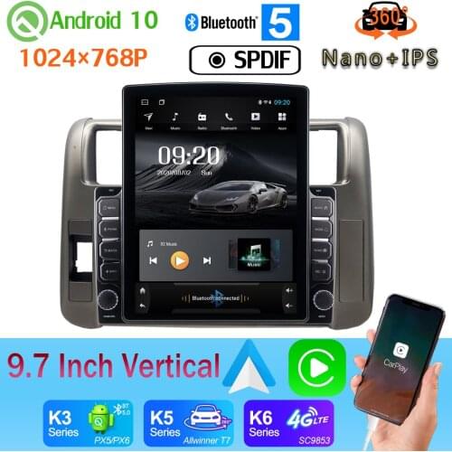 9.7" Vertical Tesla Android 10.0 Car Media Radio GPS PX6 4+64G For Toyota Land Cruiser Prado 150 2009-2013 360 Panoramic Camera