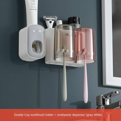 Toothpaste Dispenser Toothbrush Storage Rack Hole-Free Gargle Cup Toothbrush Cup Wall-Mounted Bathroom Storage Box