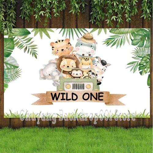Wild One Photo Backdrop Jungle Animal Safari Baby Shower Happy Birthday Party Decoration Girls Boy Photography Background Banner