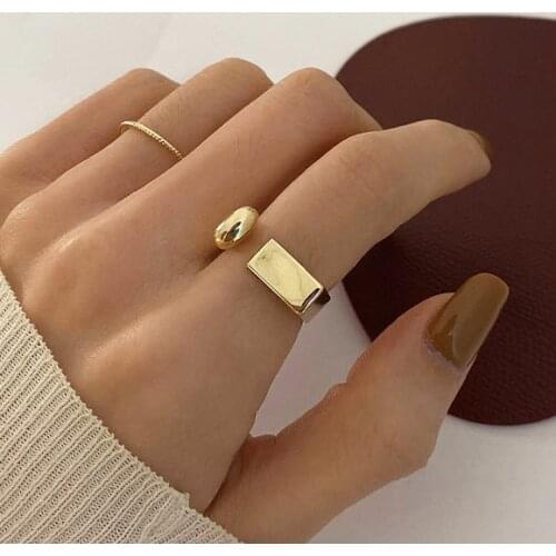 Personality Design Opening Letter D Shaped Geometric Square Gold Ring Jewelry For Women Charms Jewellery Gift