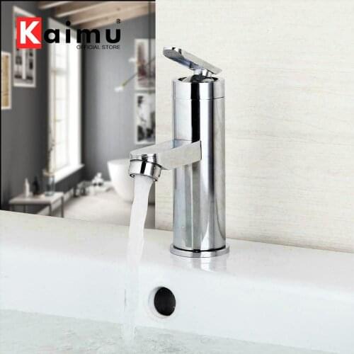 KAIMU Stainless Steel Bathroon Basin Faucet Wash Sink Mixer Tap Hot & Cold Chrome Polished Deck Mounted Water Mixer Faucet