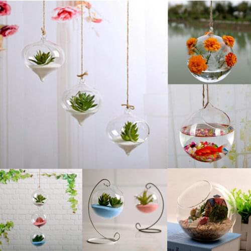 Creative Hanging Flower Pot Glass Vase Terrarium Wall Fish Tank Aquarium Container DE