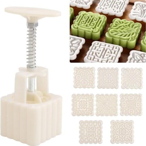 Square Baking Mooncake DIY Mold Pastry Biscuit Cake Mould Gadget With 8 Stamps kitchen tools