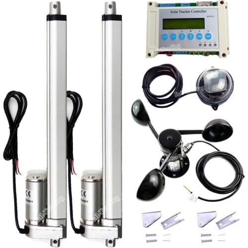 2*12" Linear Actuators 12V Heavy Duty Motor &LCD Controller & Anemometer DIY Dual Axis PV Solar Tracking Sunlight Tracker System