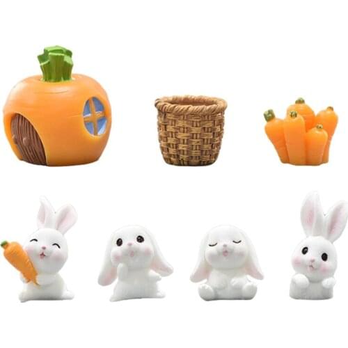 7 Pcs Miniature Fairy Garden Rabbit Figurines Desktop Ornaments Rabbit and Carrot House Fairy Garden Animals Rabbit
