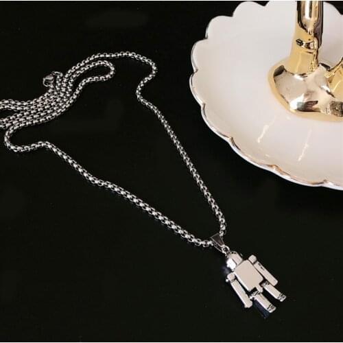 Fashion Stainless Steel Necklace Robot Pendant Choker Hiphop Chain Charm Jewelry For Women Men Girls