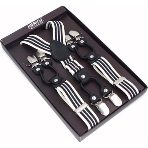 JIERKU Suspenders Mans Braces 6 Clips Black Leather Suspensorio Trousers Strap Father/Husbands Gift Without Box JK6C078