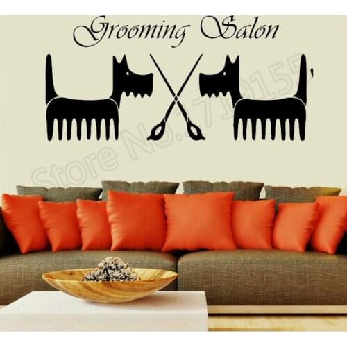 Grooming Salon Wall Decal sticker decoration wall art pattern on vinyl Pet Shop Decor Dog Scissors mural fashion wall posterZW26