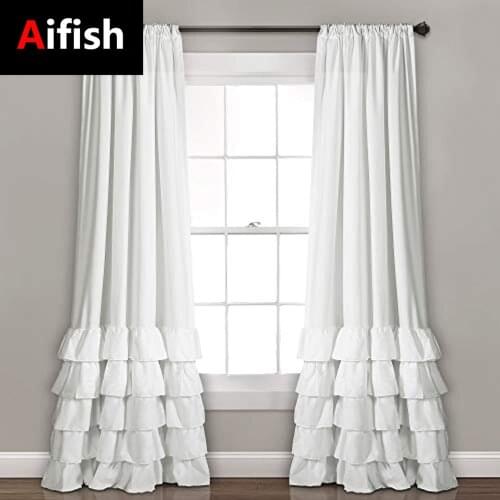 Ruffle Curtains Window Panel Set For Living, Dining Room, Bedroom Blackout Luxury Solid Color Curtains#4