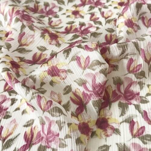 One meter High quality Chiffon fabric Beautiful flower print tissu High grade robe dress cheongsam tissus