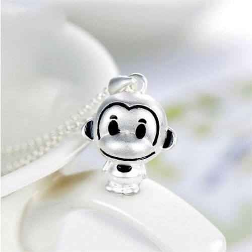 Cute Monkey Pendant Necklace For Women Party Accessories Fashion 925 Sterling Silver Necklace Girls Lady Choker Jewelry Female