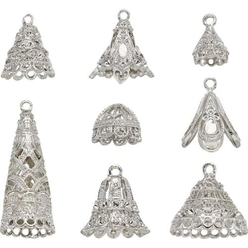 Pandahall 1Set Alloy Pendant Bail Rhinestone Settings Tassel Cap Bail Flower Cone Dome Mixed Shapes For DIY Jewelry Making