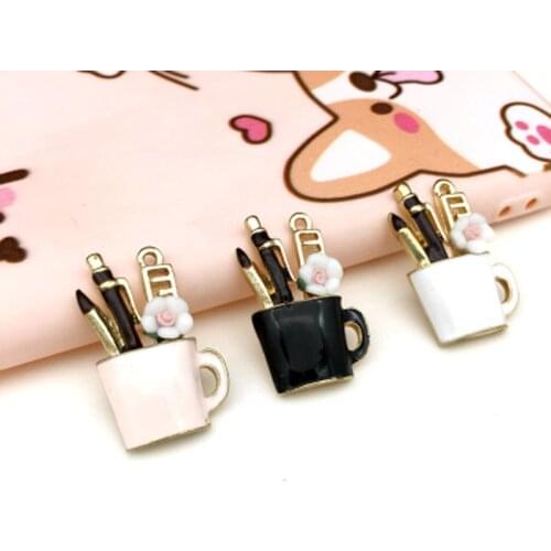 10pcs Cosmetic Cup Enamel Charms for Jewelry Making Alloy Pendant fit DIY Necklace Bracelet Drop Oil Accessories Craft YZ431