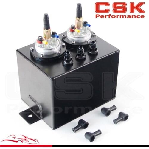 3L High Flow Fuel Swirl Surge Pot Tank + 2PCS External 044 Dual Fuel Pump Black/ Silver