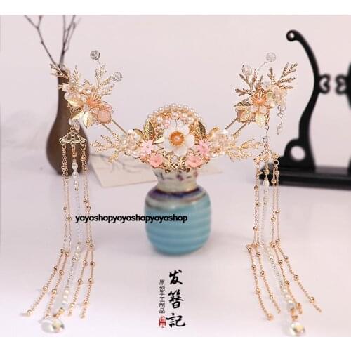 Luxury handmade Chinese retro SONG hair crown suit Martial arts fairy headdress Pearl shell hairpin clip tassel