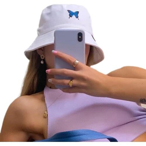 Women Butterfly Embroidered Fisherman Hat Fashion Simple Visor Caps Outdoor Casual Sun Hat