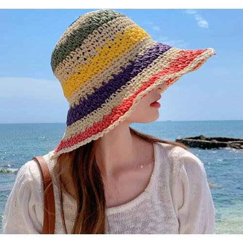 Simple Foldable Wide Brim Floppy Girls Straw Hat Sun Hat Beach Women Summer Hat UV Protect Travel Cap Lady Cap Female