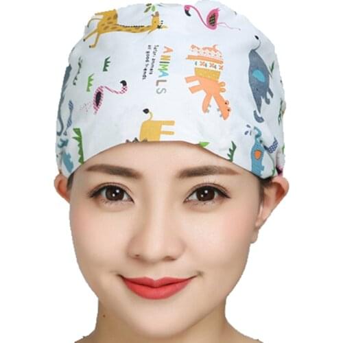 Unisex Scrub Caps Pattern Printed Bandage Adjustable Nursing Hats Women Men Anti-dust Washable Working Caps Accessories