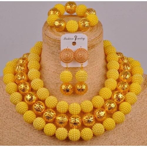 African beads yellow jewelry set women costume necklace nigerian traditional wedding set ZZ20