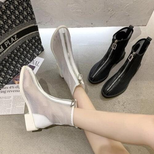 Mesh Hollow Chelsea Short Boots Women 2021 New Summer Thin Section Breathable Thick Heel Martin Boots Female High Top Sandals W