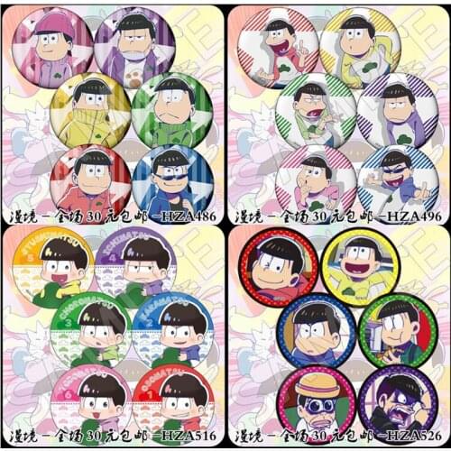 ZXFJXR 6pcs/set 58MM Osomatsu san osomatsu Ichimatsu Matsuno San Jyushimatsu Six Borthers Brooch Pins Icons Badge