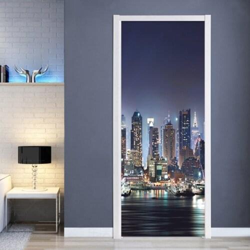 2 Pieces/Set Creative DIY 3D Door Stickers City Building Wall Paper Living Room Bedroom Home Decor Paste PVC Wall Sticker Poster