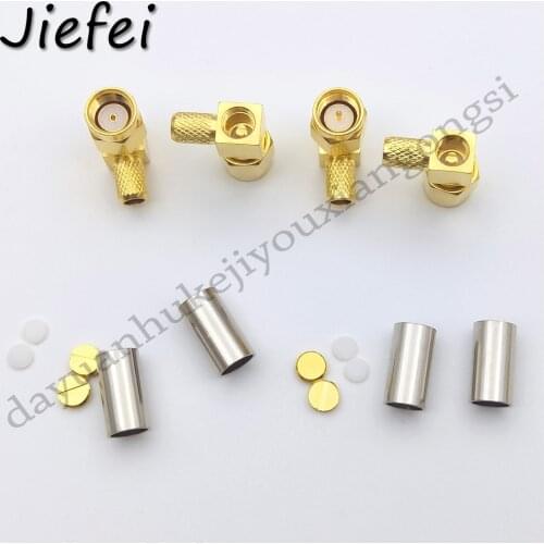2 PCS SMA / RP SMA male plug right angle 90 Degree crimp RG58 RG142 LMR195 RG400 cable Connector