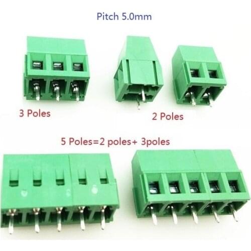 200pcs 5.0 mm 0.197" Pitch 2 3 position Screw Terminal Block Side Wire Entry to Board Horizontal Solder Through Hole Assembly